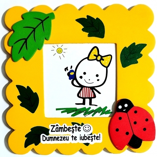 Rama foto lemn, buburuza, Zambeste, Dumnezeu te iubeste! Rama foto lemn, buburuza, Zambeste, Dumnezeu te iubeste!