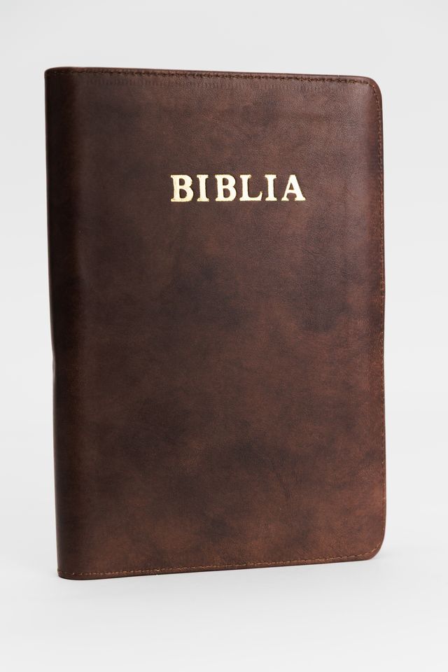 Biblie din piele, medie, nuante de maro, margini aurii, index, cuv. lui isus cu roșu [057 PFI]