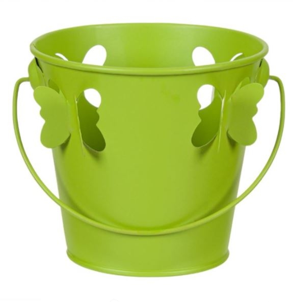 Masca pentru ghiveci, de metal, verde, in forma de galeata - Fluturi 3D (11x10.5cm) Masca pentru ghiveci, de metal, verde, in forma de galeata - Fluturi 3D (11x10.5cm)