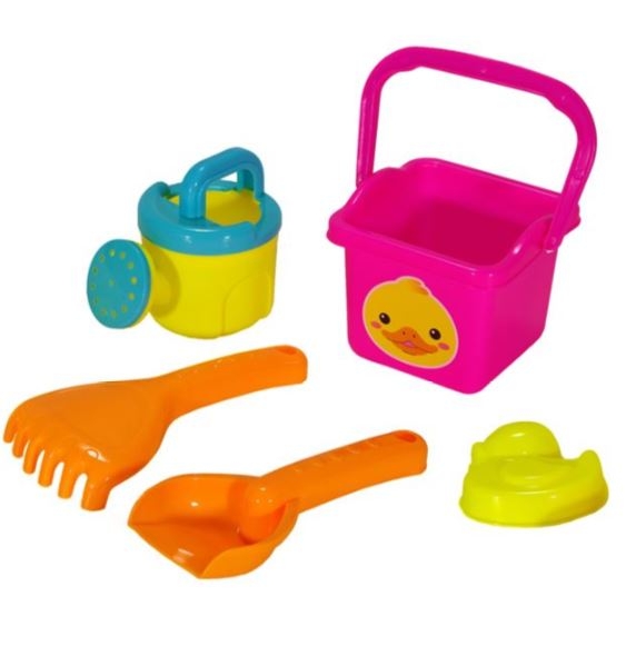 Set jucarii pentru nisip - Galeata, roz + 4 accesorii - Rata (9x9x9cm) Set jucarii pentru nisip - Galeata, roz + 4 accesorii - Rata (9x9x9cm)