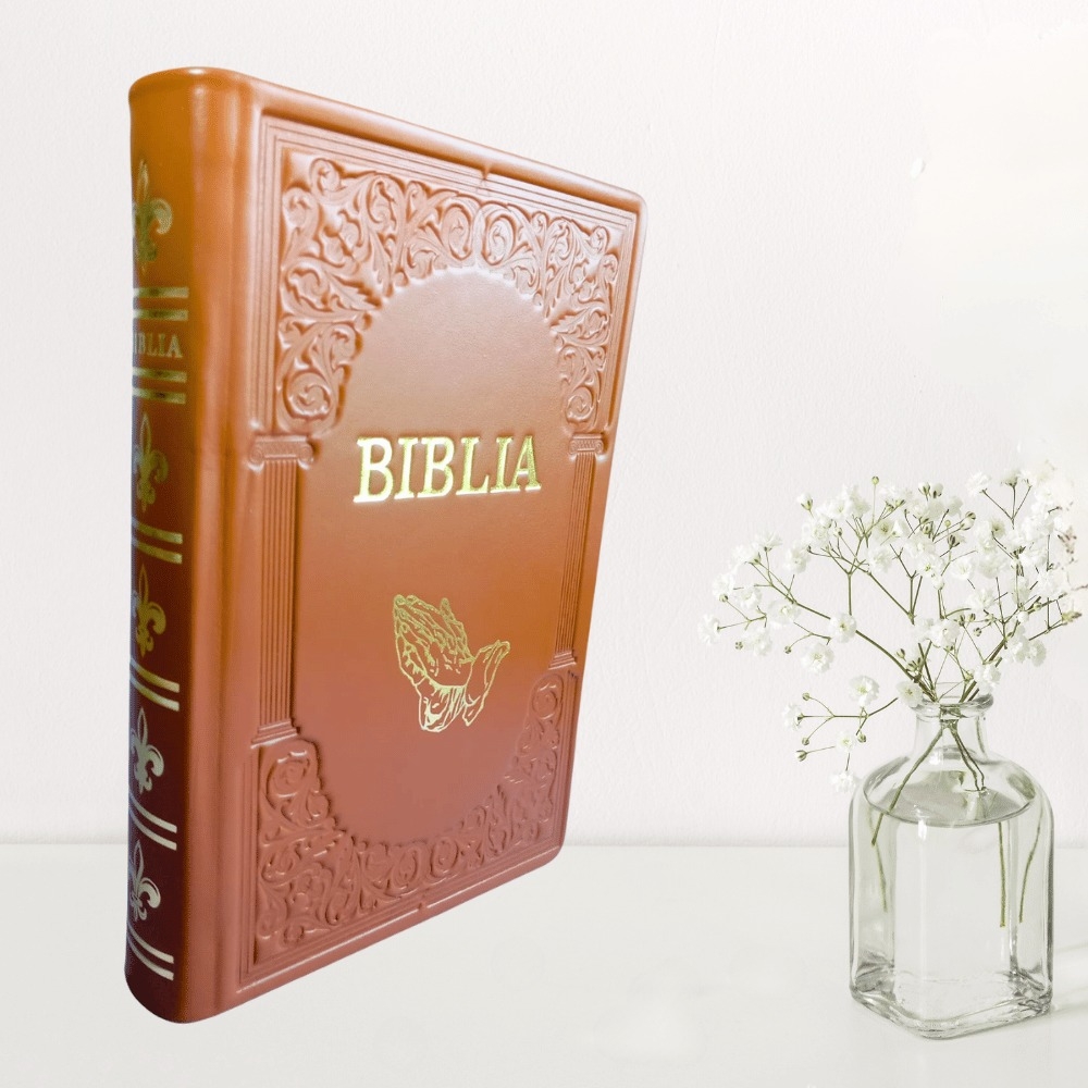 Biblie mare, piele, handmade, maro deschis, index, margini aurii,  cuv. Isus cu rosu [SI 076 HM]