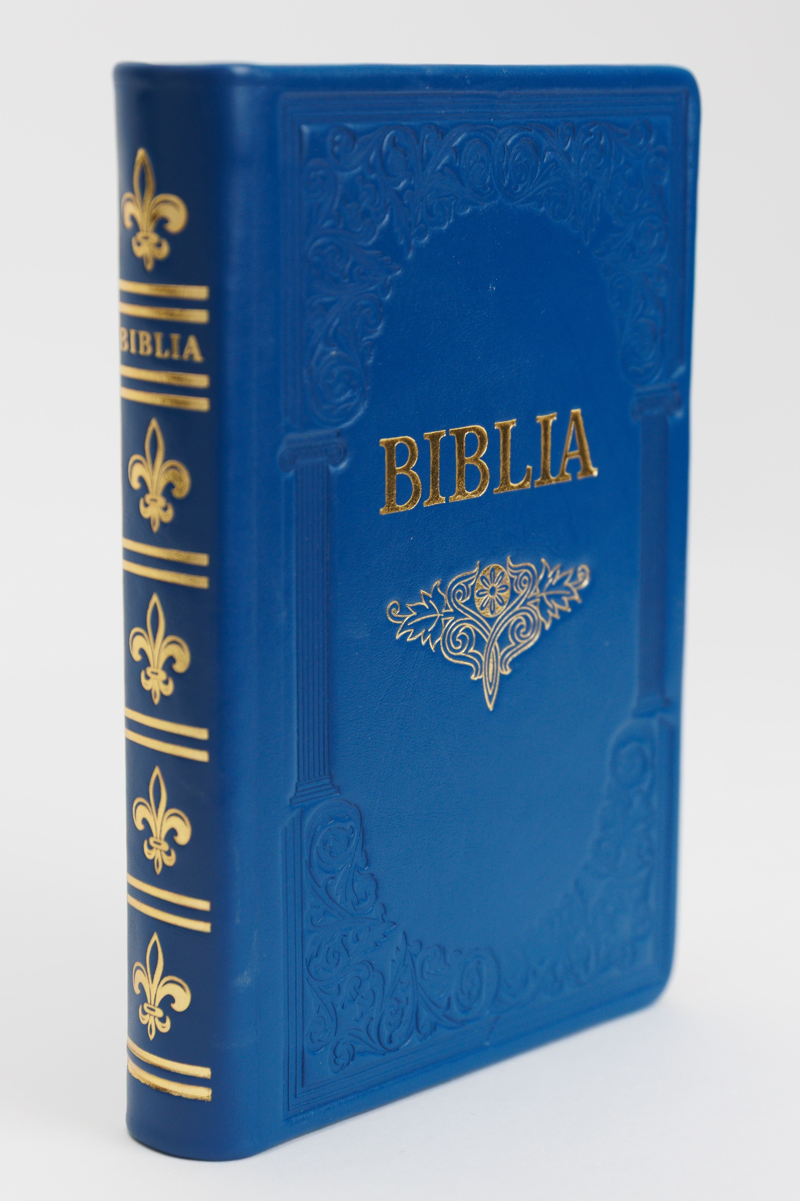 Biblie mare, piele, handmade, albastru, index, margini aurii,  cuv. Isus cu rosu [SI 076 HM]