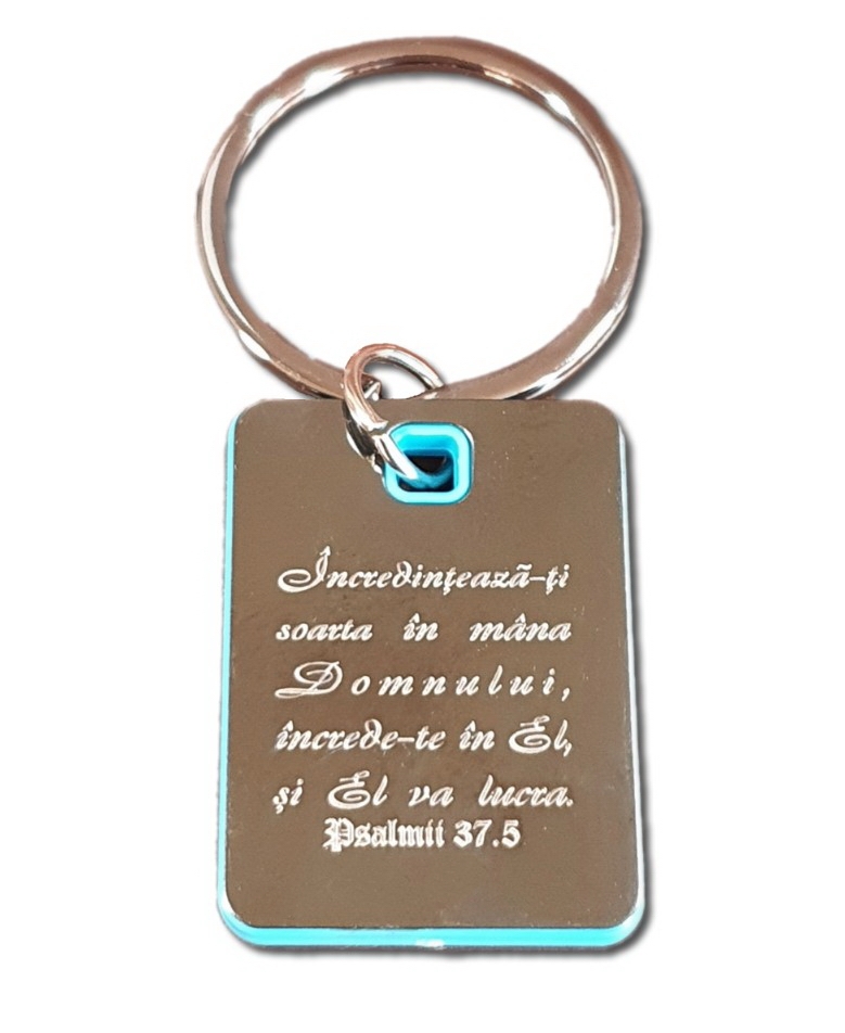 Breloc din metal, interior placuta ABS,  Ps. 37:5 Breloc din metal, interior placuta ABS,  Ps. 37:5