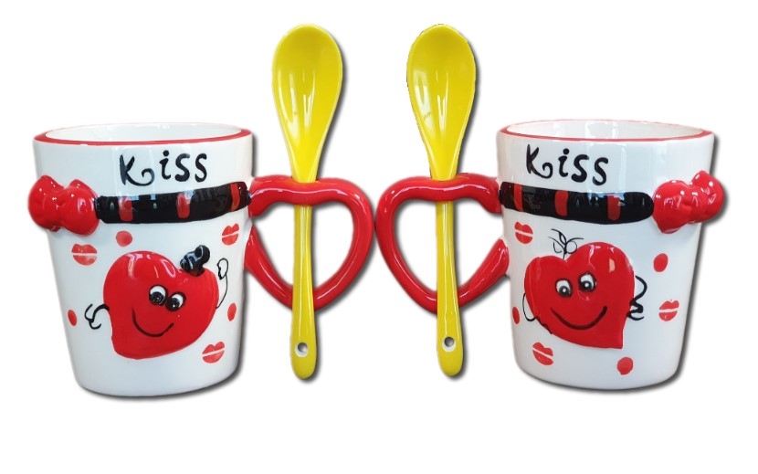 Set cana cu lingurita - Kiss (2buc) Set cana cu lingurita - Kiss (2buc)