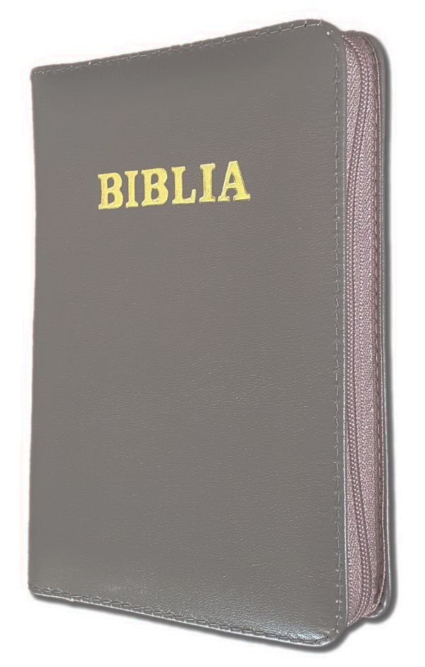 Biblie din piele,marime mica, culoare maro pamantiu, fermoar, margini albe, cuv. lui Isus in rosu [043 PF]