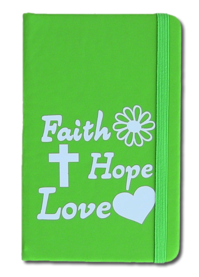 Carnetel A6 - Faith - Hope - Love (verde deschis) Carnetel A6 - Faith - Hope - Love (verde deschis)