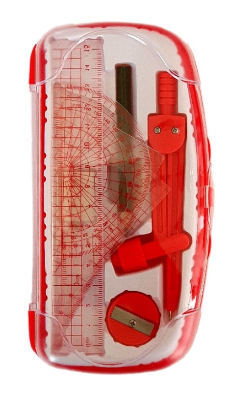 Trusa geometrie 8 piese, rosu Trusa geometrie 8 piese, rosu