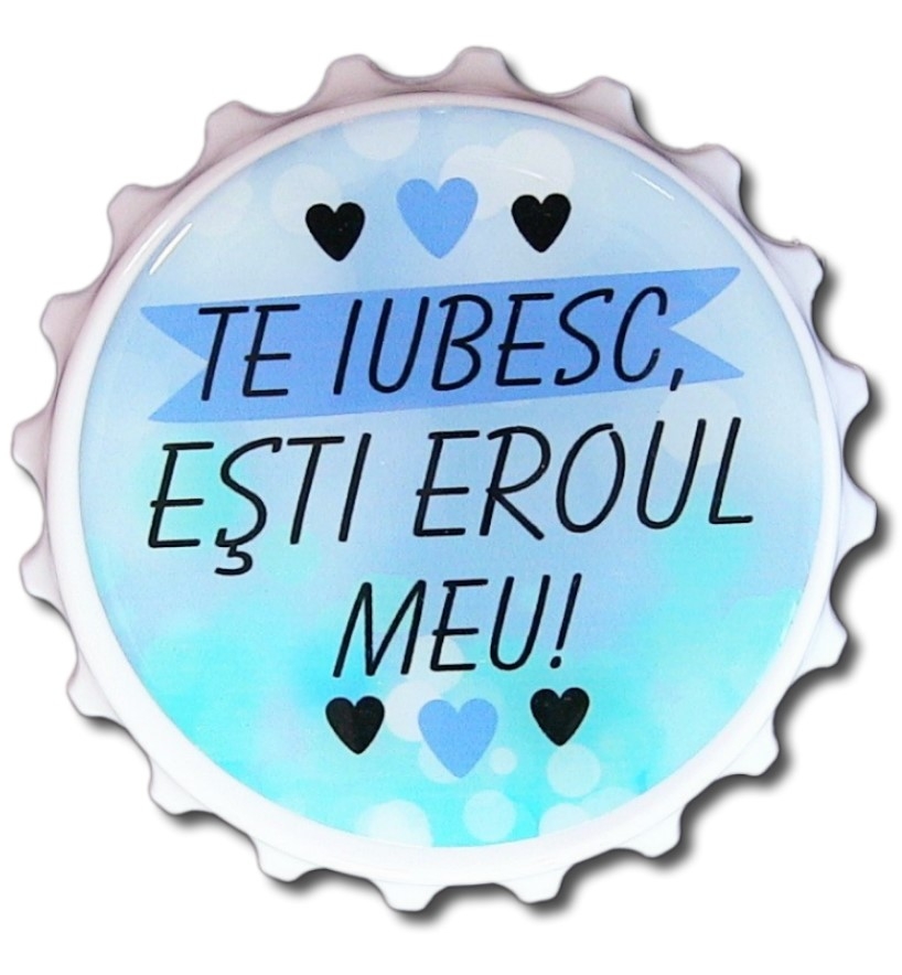 Desfacator personalizat sticla (8x8x2 cm) - Te iubesc , esti eroul meu Desfacator personalizat sticla (8x8x2 cm) - Te iubesc , esti eroul meu