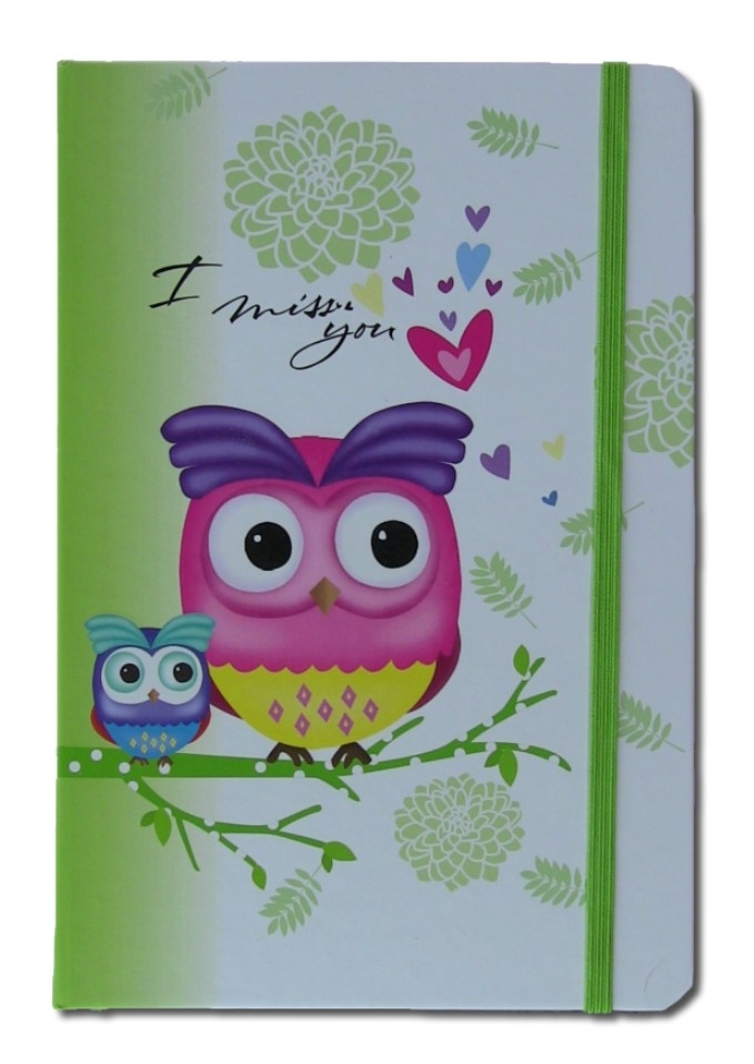 Carnetel A7 pentru femei - Bufnite, verde  ( 7.5x10.5x1.5 cm )