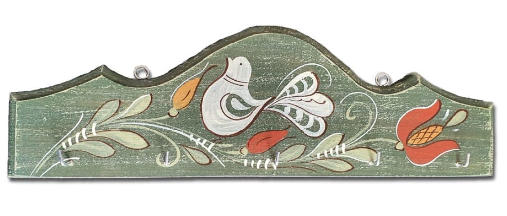 Cuier, suport chei - din lemn cu model cu pasare si flori, verde inchis (31x10cm) Cuier, suport chei - din lemn cu model cu pasare si flori, verde inchis (31x10cm)