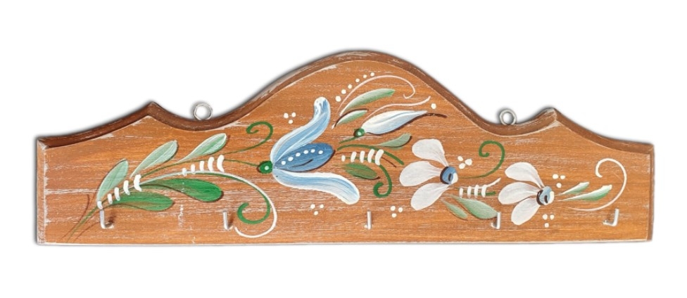 Cuier, suport chei - din lemn cu model cu flori, maro (31x10cm) Cuier, suport chei - din lemn cu model cu flori, maro (31x10cm)
