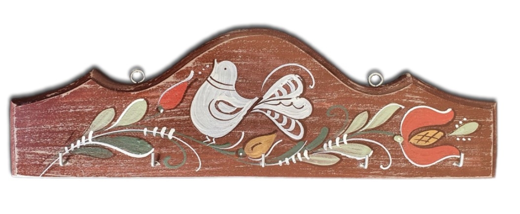 Cuier, suport chei - din lemn cu model cu pasare si flori, maro (31x10cm) Cuier, suport chei - din lemn cu model cu pasare si flori, maro (31x10cm)