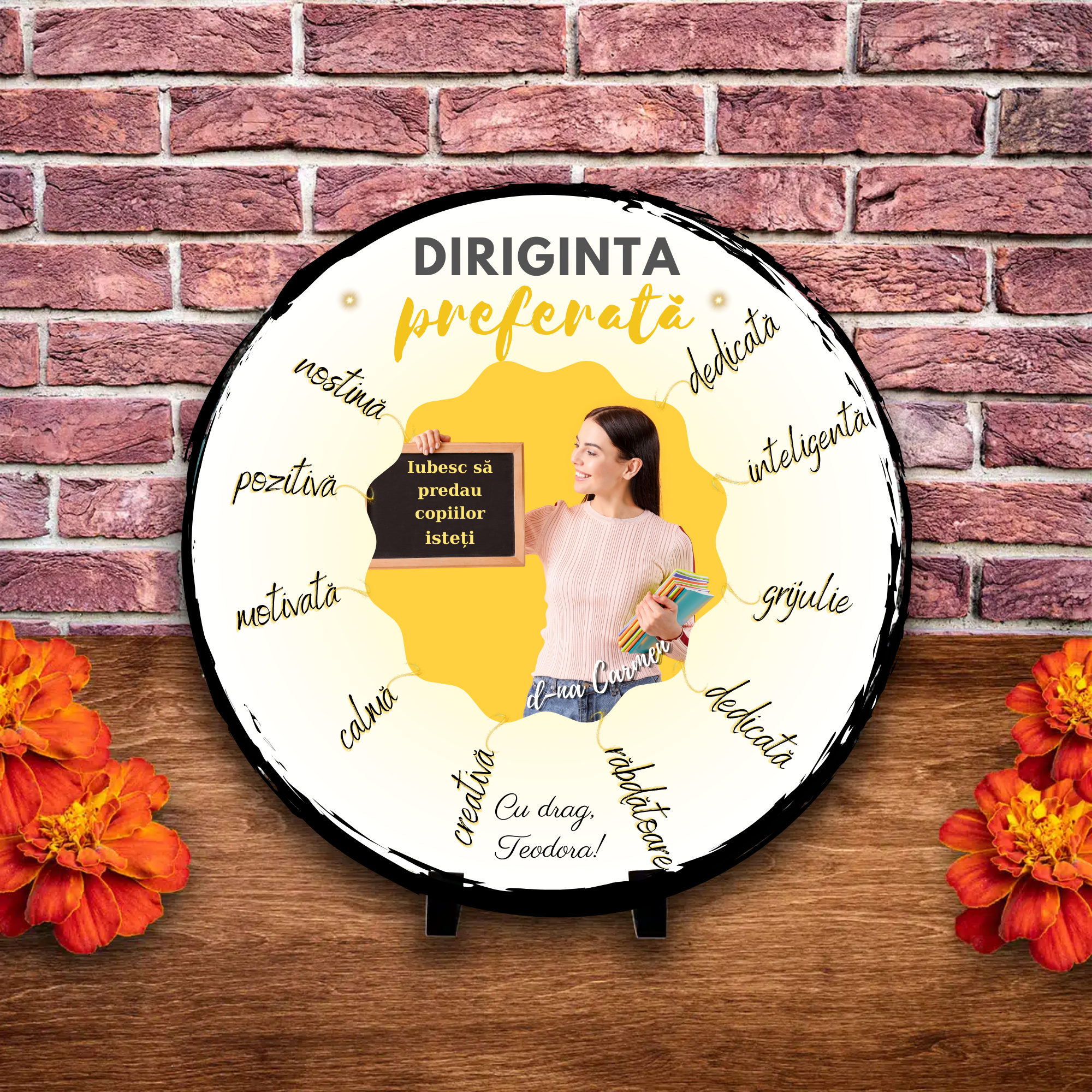 Placă ardezie personalizată cu poză și nume – Diriginta preferată