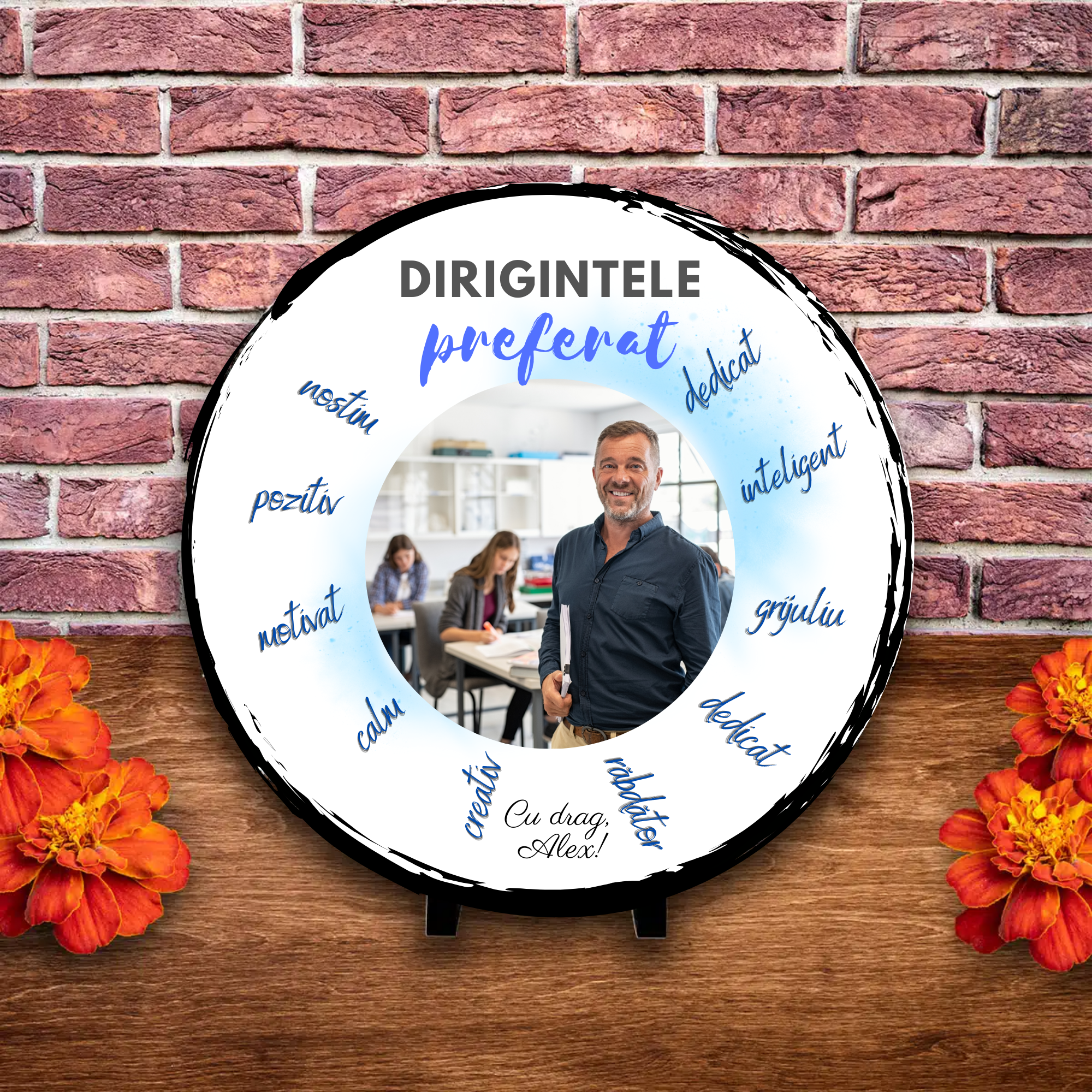 Placă ardezie personalizată cu poză și nume – Dirigintele preferat