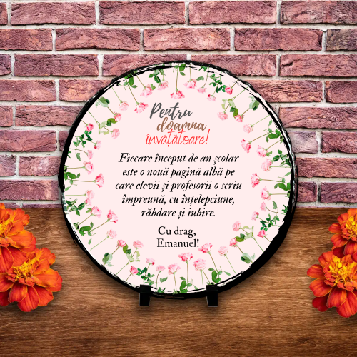 Placă ardezie personalizată cu nume și text – Învățătoare