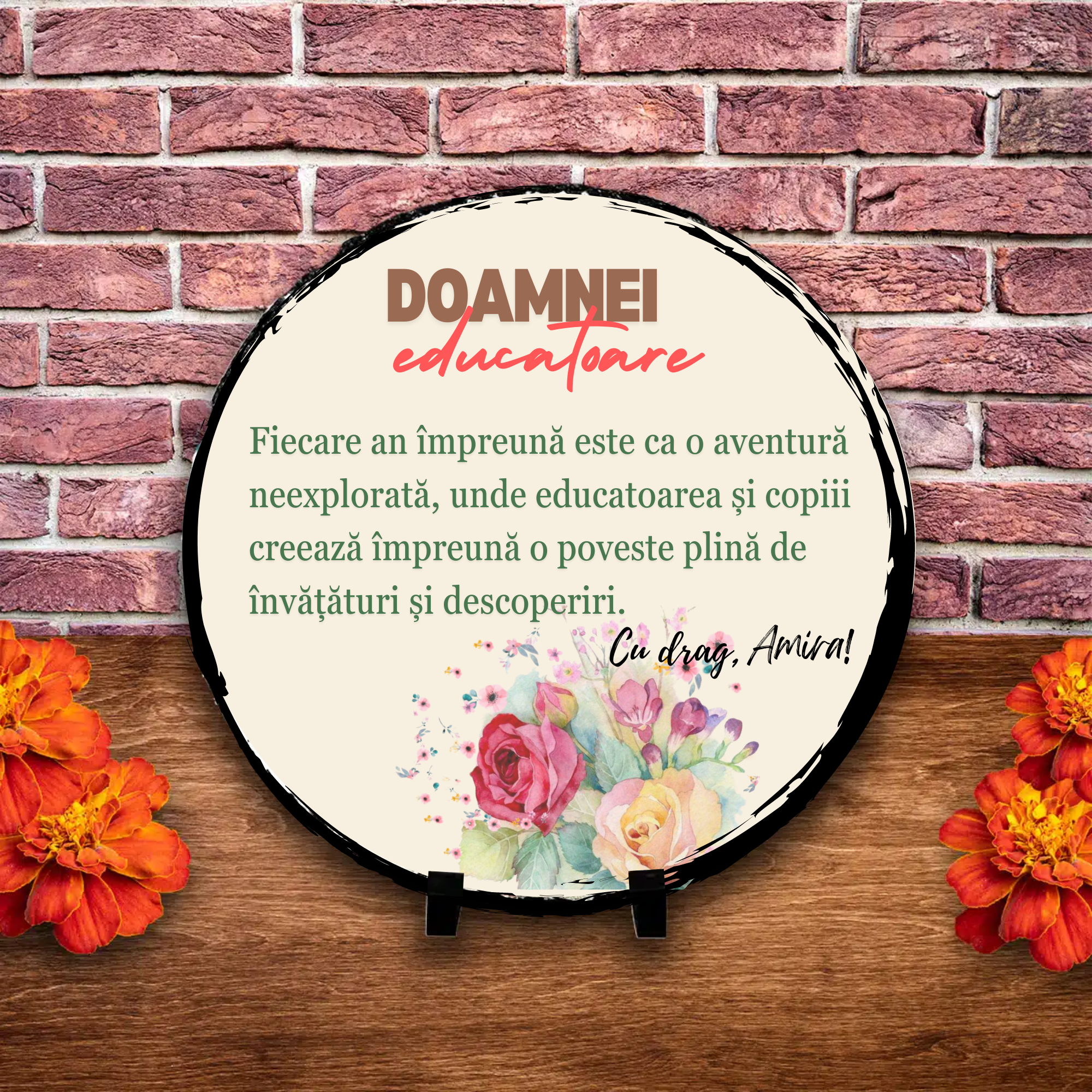 Placă ardezie personalizată cu nume și text – Educatoare