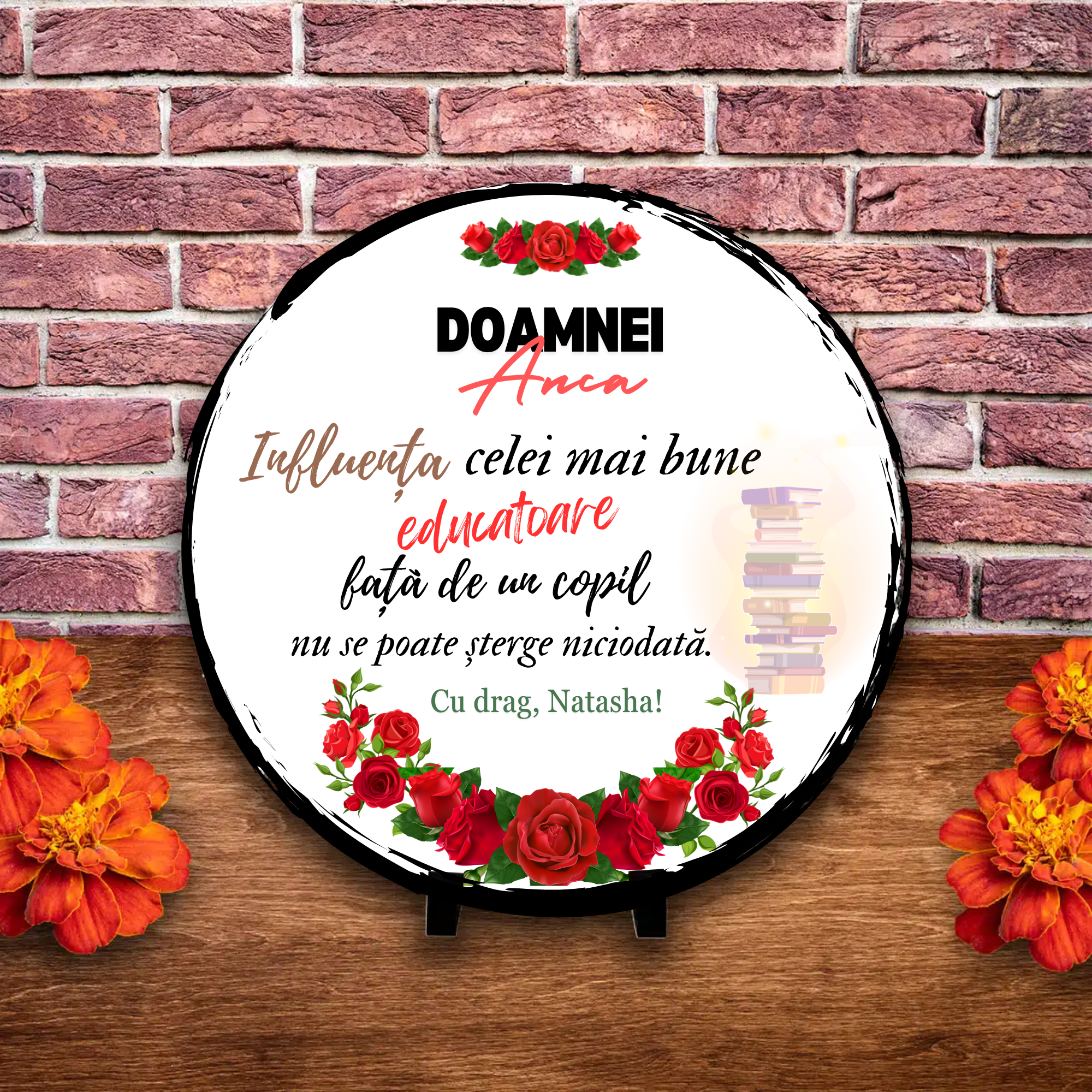 Placă ardezie personalizată cu nume – Educatoare