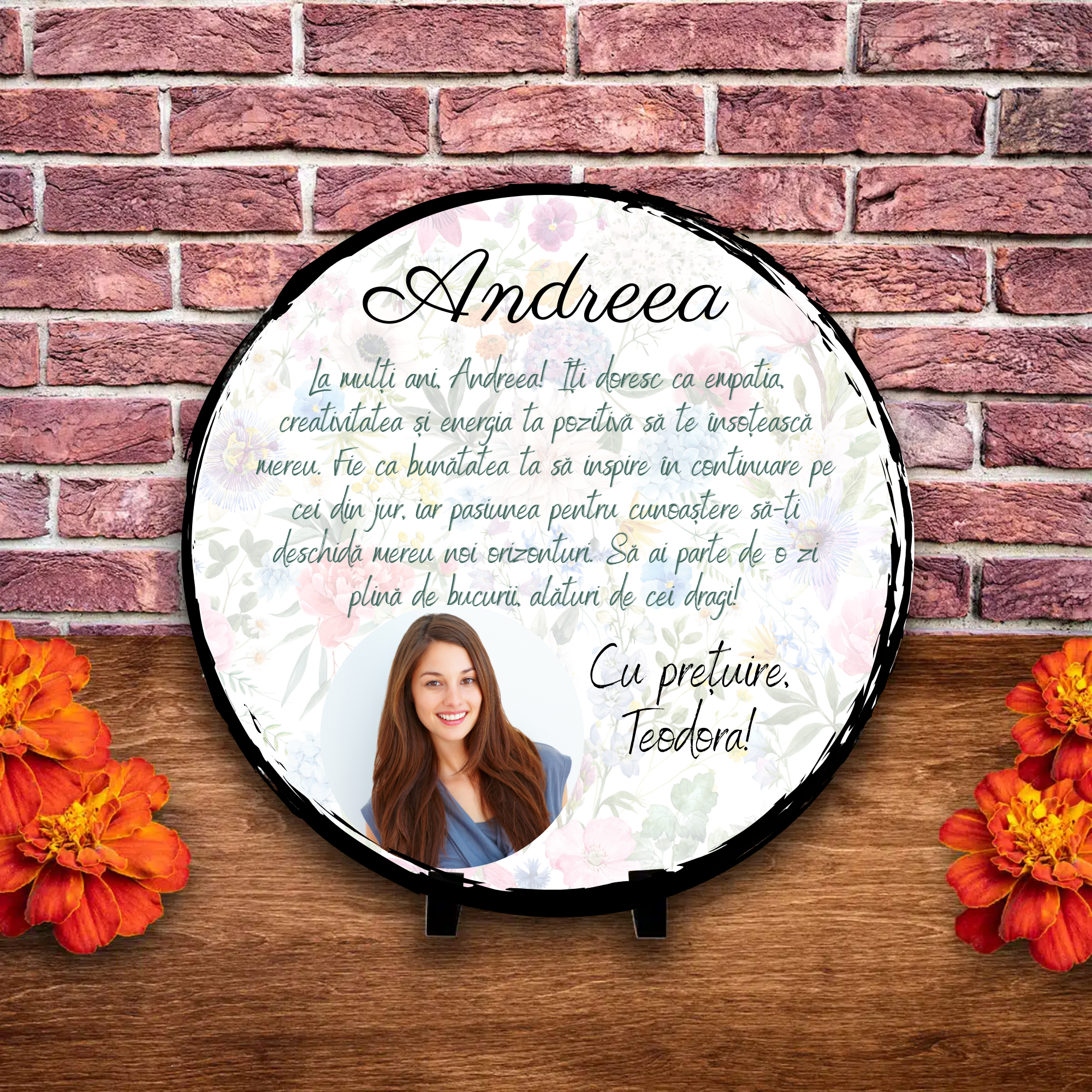 Placă ardezie personalizată cu poză, nume și text
