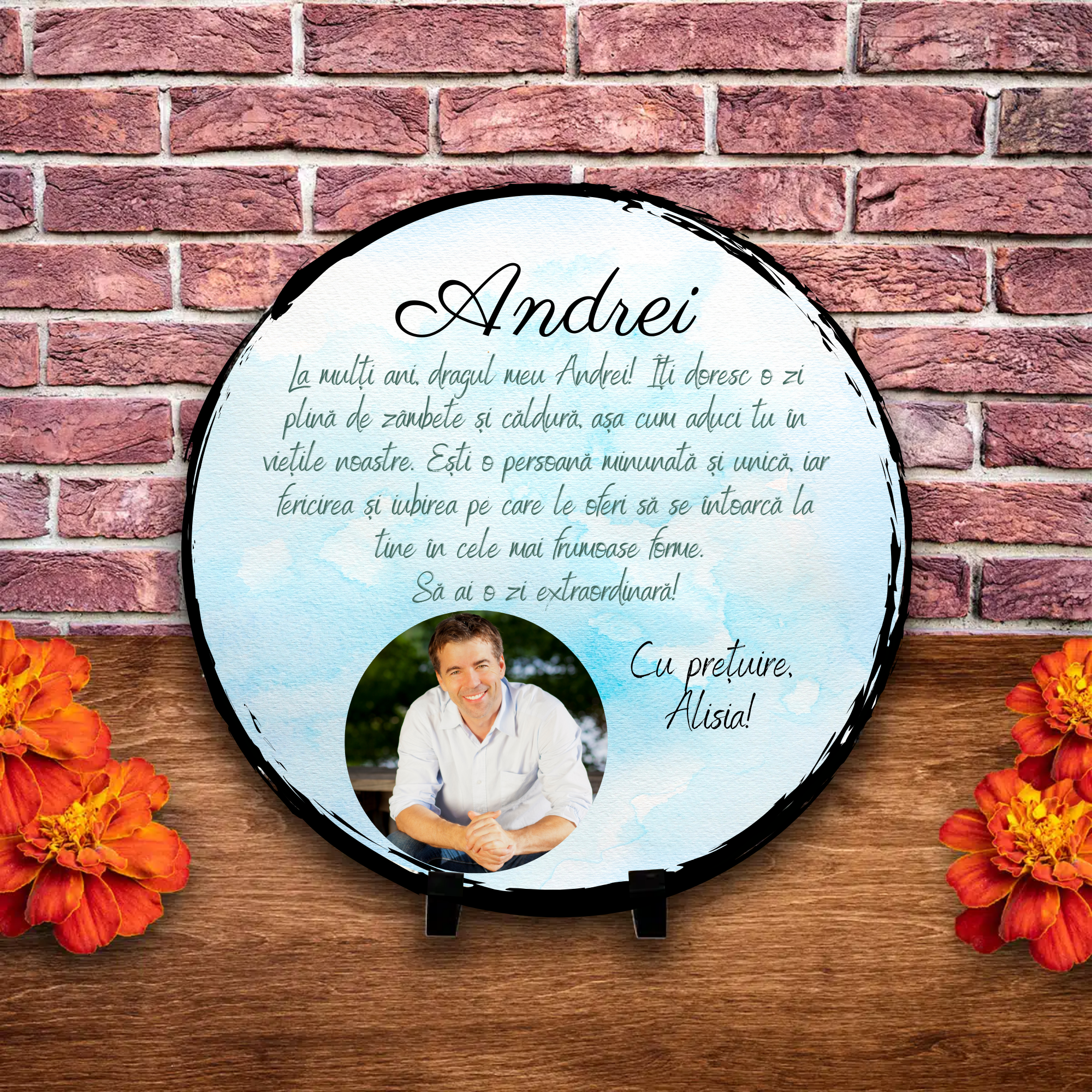 Placă ardezie personalizată cu poză, nume și text