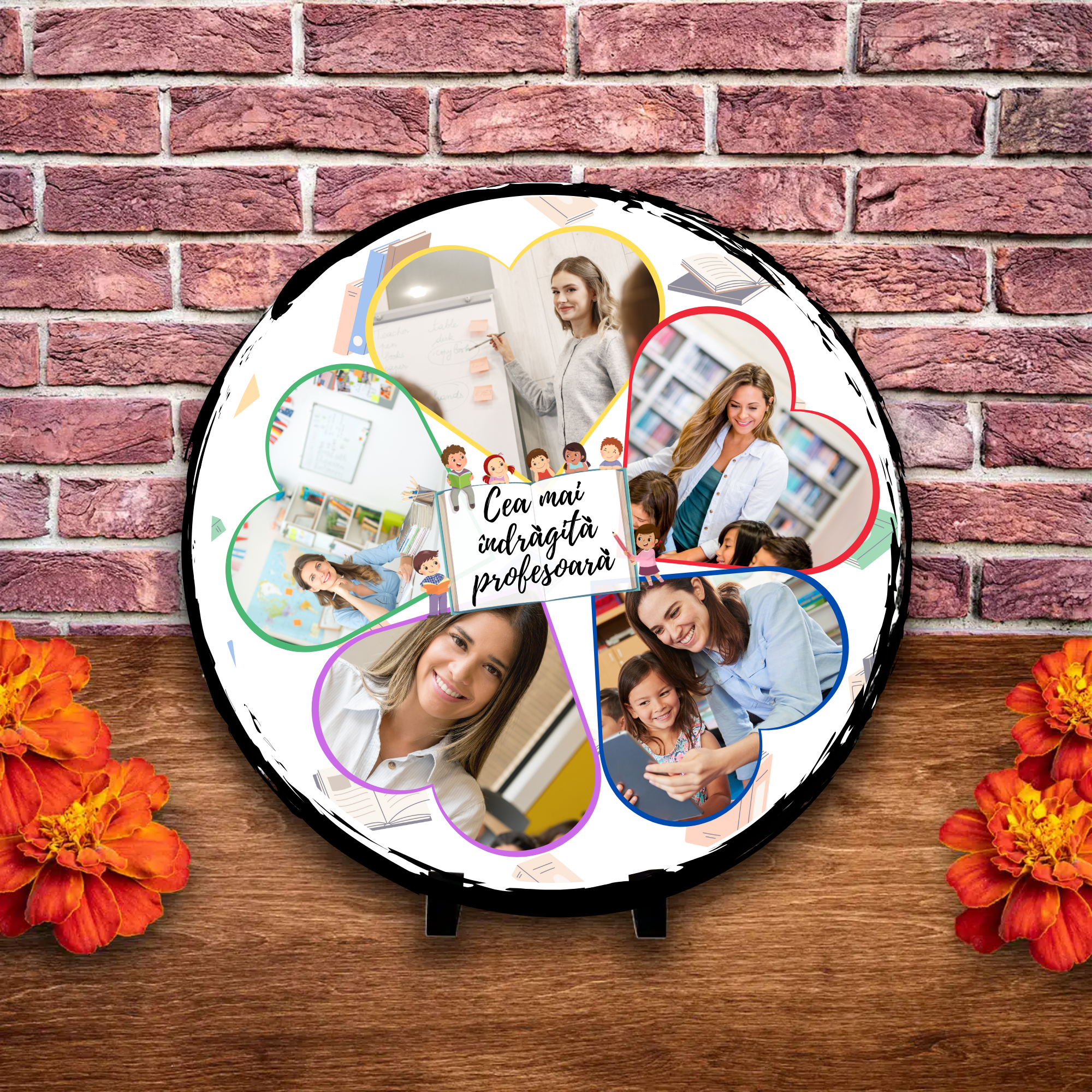 Placă ardezie personalizată cu 6 poze – Cea mai îndrăgită profesoară