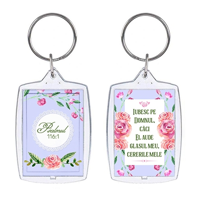 Breloc cu verset - "Iubesc pe Domnul, căci El aude glasul meu, cererile mele." Breloc cu verset - "Iubesc pe Domnul, căci El aude glasul meu, cererile mele."