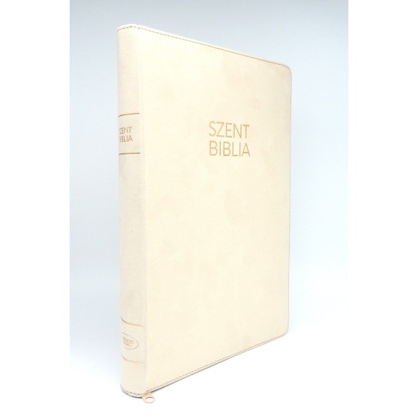 Szent Biblia, Nagy Biblia - Bézs Bársony - Cipzárral - Regiszterrel, Károli Gáspár Forditása - Biblia mare, piele in lb. maghiara, fermoar, index [073 PF]