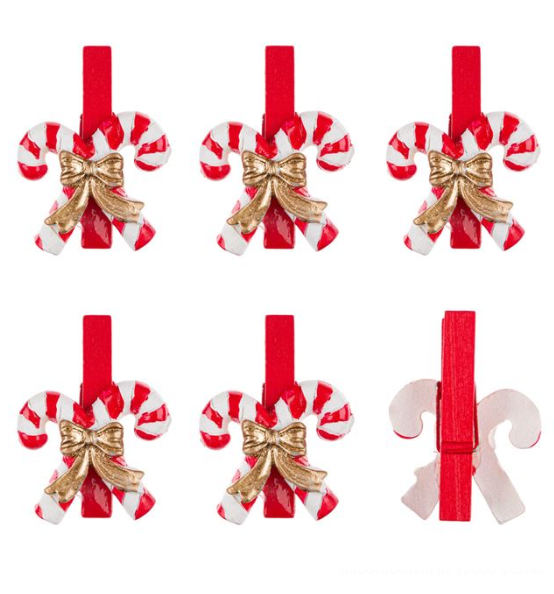 Mini clame din lemn de Craciun - Bastonase rosii, 6 buc. Mini clame din lemn de Craciun - Bastonase rosii, 6 buc.