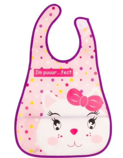 Bavetica Peva cu buzunar, mov - I'm puuur...fect  (9m+) Bavetica Peva cu buzunar, mov - I'm puuur...fect  (9m+)