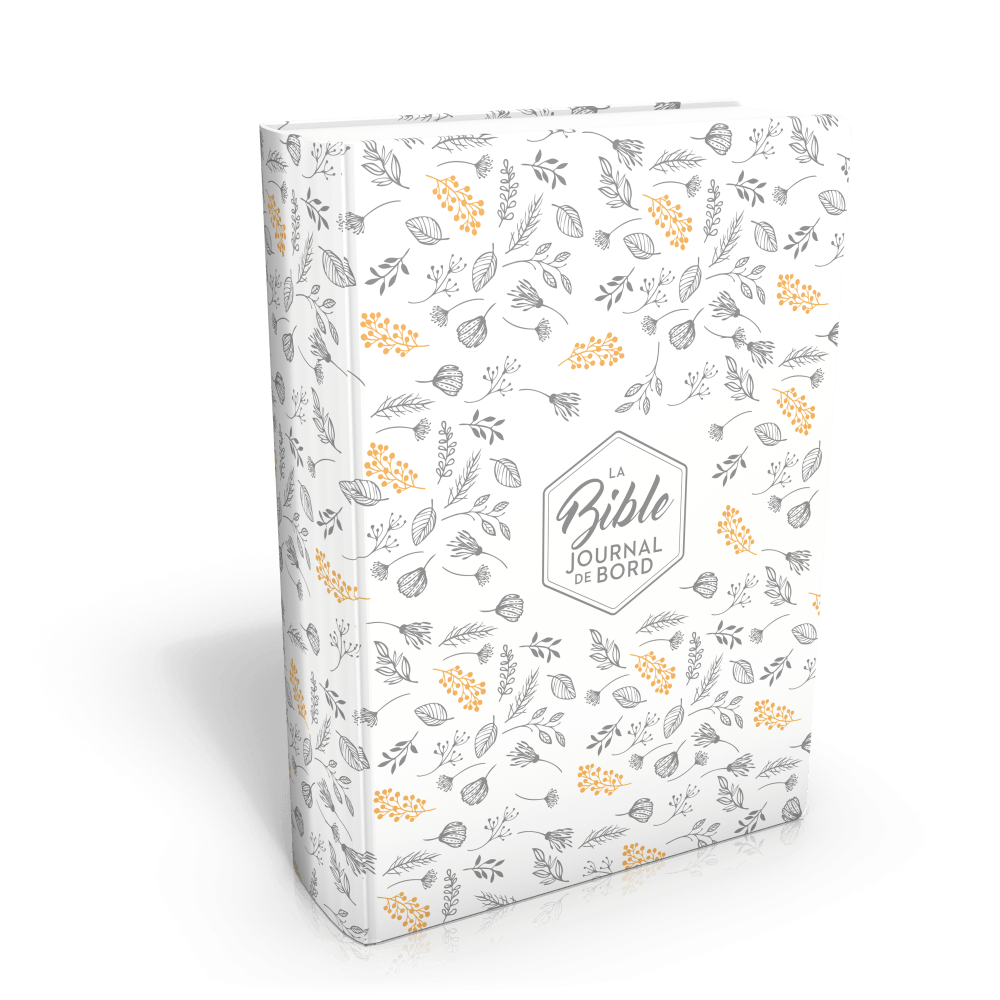 Biblia în limba franceză - La Bible Journal de Bord, couverture souple, Vivella blanc avec motifs dorés