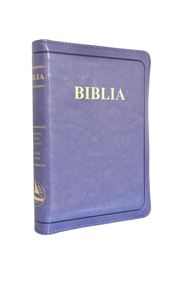 Biblie marime mica, piele ecologica, mov, index, fermoar, margini aurii, cuv. lui Isus in rosu [047 ZTI]