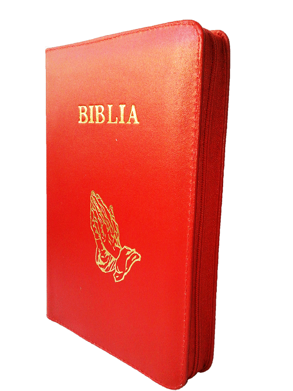 Biblia NTR (Biblia Noua Traducere), coperta din piele, rosie, cu maini, fermoar, marime medie Biblia NTR (Biblia Noua Traducere), coperta din piele, rosie, cu maini, fermoar, marime medie