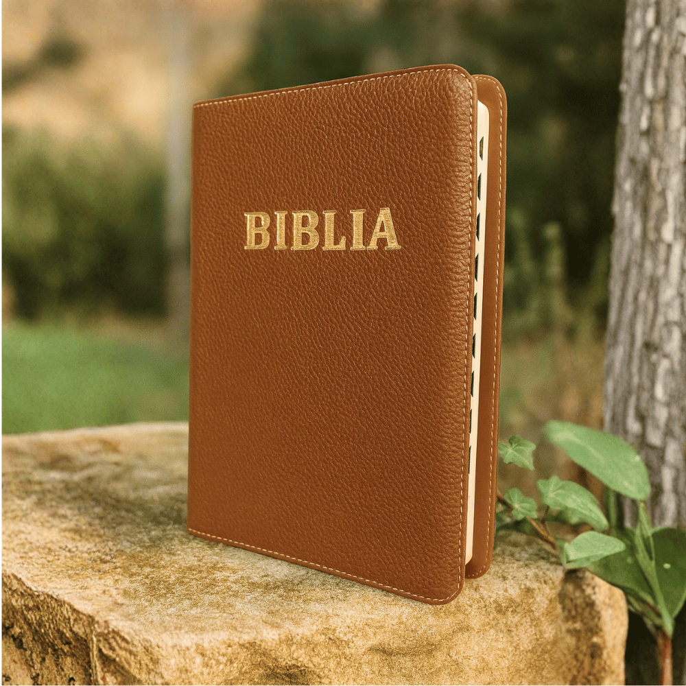 Biblia mare, piele, maro, argintata, index, fara fermoar, cuv. lui Isus cu rosu [073 PI]