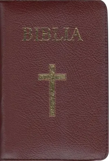 Biblie medie, piele naturală, vișinie, index, margini aurii, cu cruce,cuv. Isus cu rosu [SI 063] - Ediție centenară