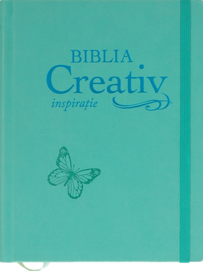 Biblia Creativ–inspirație, mărime medie-mare, coperta tare din piele ecologică, turcoaz, margini color, traducerea NTR