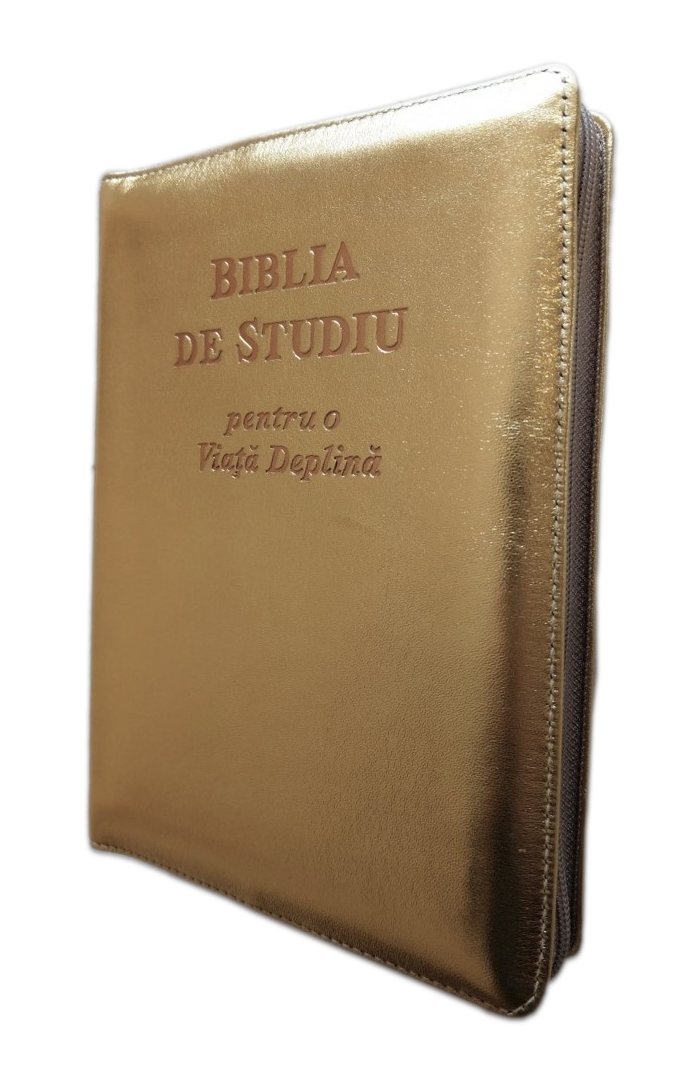 Biblia de studiu pentru o viata deplina, cu concordanta si explicatiii, fermoar, auriu sidefat, index, margini aurii Biblia de studiu pentru o viata deplina, cu concordanta si explicatiii, fermoar, auriu sidefat, index, margini aurii