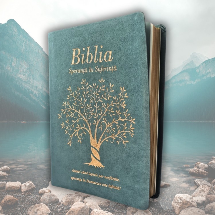 Biblia de studiu Speranță în suferință - mărime mare, piele ecologică, culoare turcoaz, margini aurii, cuv. lui Isus cu roșu Biblia de studiu Speranță în suferință - mărime mare, piele ecologică, culoare turcoaz, margini aurii, cuv. lui Isus cu roșu