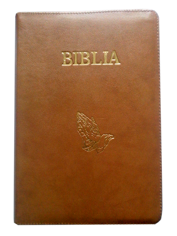 Biblia foarte mare, piele, cafenie, fermoar, scris mare  [083 PF]