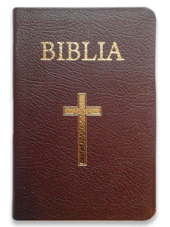 Biblia medie, din piele, grena, margini aurii, index, cu cruce [053 PI]