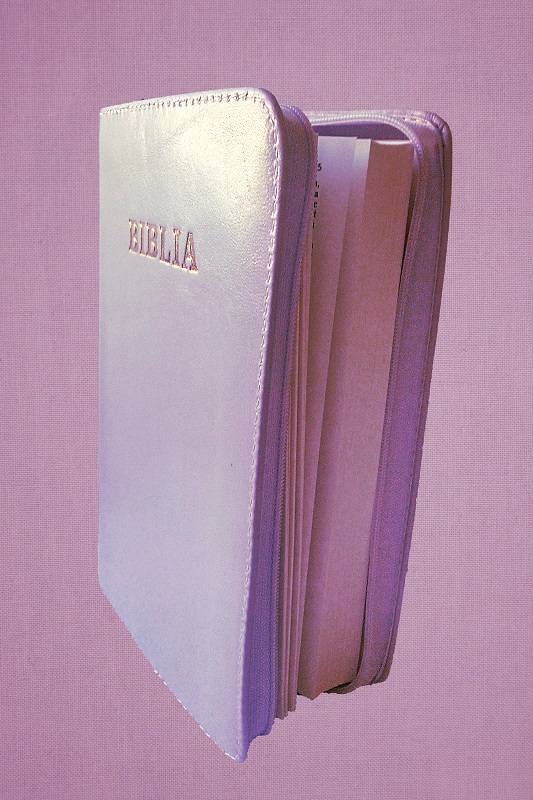 Biblia marime medie, din piele, mov deschis, cu fermoar [053]