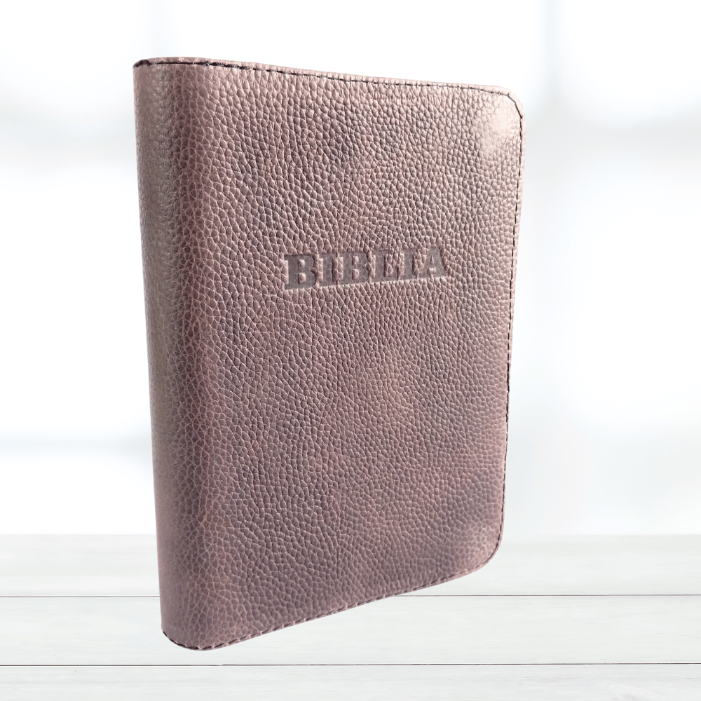 Biblie din piele, marime medie, culoare maro, fermoar, index, margini aurii, cuv. lui Isus cu rosu [SB 057 PFI]