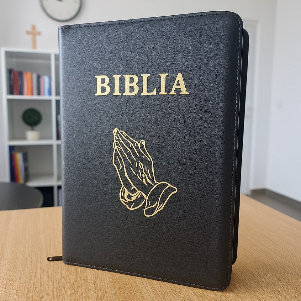Biblia Planului Profetic mare - de lux, concordanta si explicatii, piele ecologica, neagra, fermoar, margini aurii, simbol maini, cuv. lui Isus cu rosu [083 PF]
