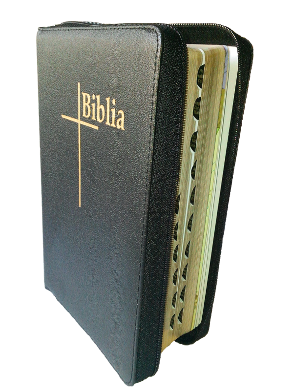 Biblia Thompson, marime medie, piele, neagra, fermoar, margini aurii, index Biblia Thompson, marime medie, piele, neagra, fermoar, margini aurii, index