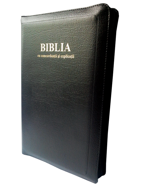 Biblia de lux, cu concordanta si explicatii, mare, piele, fermoar, index, margini argintii, cuv. lui Isus cu rosu [CO 77 ZTI]