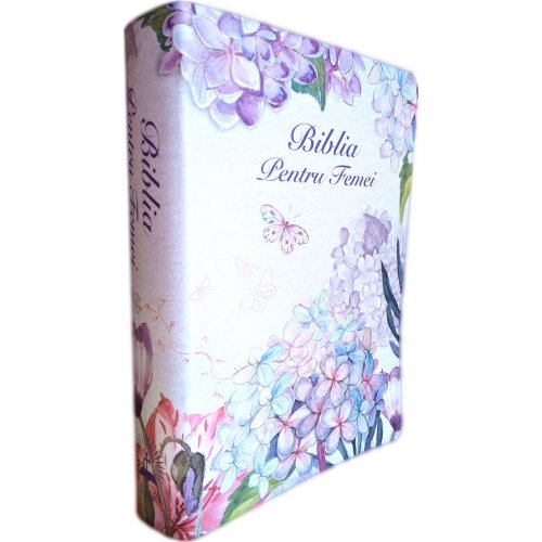 Biblia de studiu pentru femei, marime medie, culoare alba, model floral