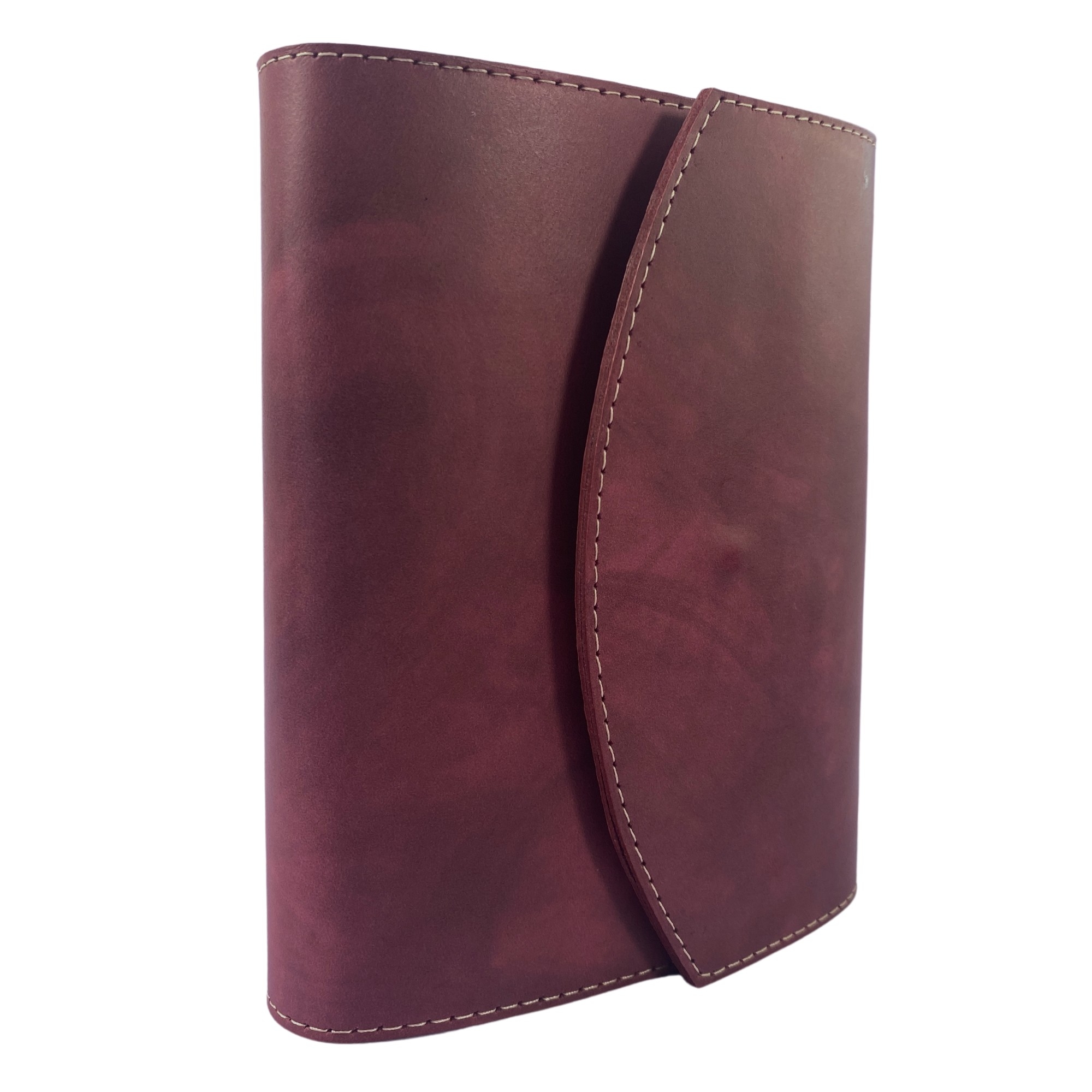 Biblia mica, piele autentica handmade, cu clapeta si capsa, vișinie, index, margini aurii, cuv. lui Isus cu rosu [047 CC]