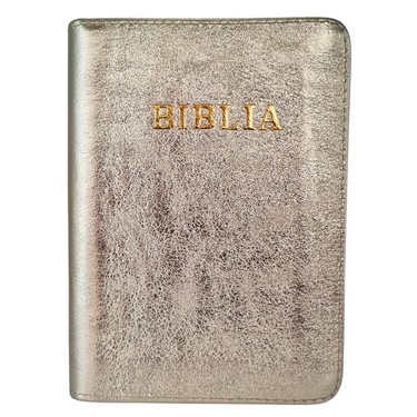 Biblia mica, coperta piele, culoare, auriu sidefat, index, fermoar, margini aurii, cuv. lui Isus in rosu [047 PFI]