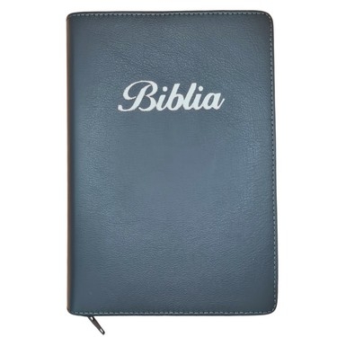 Biblia marime medie, gri, piele, fermoar, margini aurii, index, cuv. lui Isus cu rosu [MAR 057 PFI]