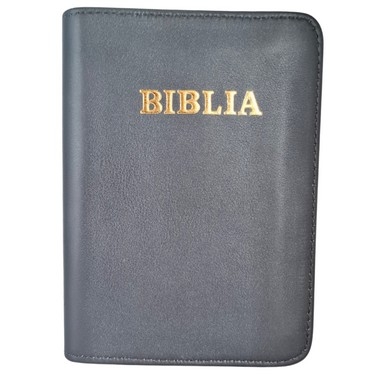 Biblia mica, coperta piele, culoare, gri închis, index, fermoar, margini aurii, cuv. lui Isus in rosu [047 PFI]