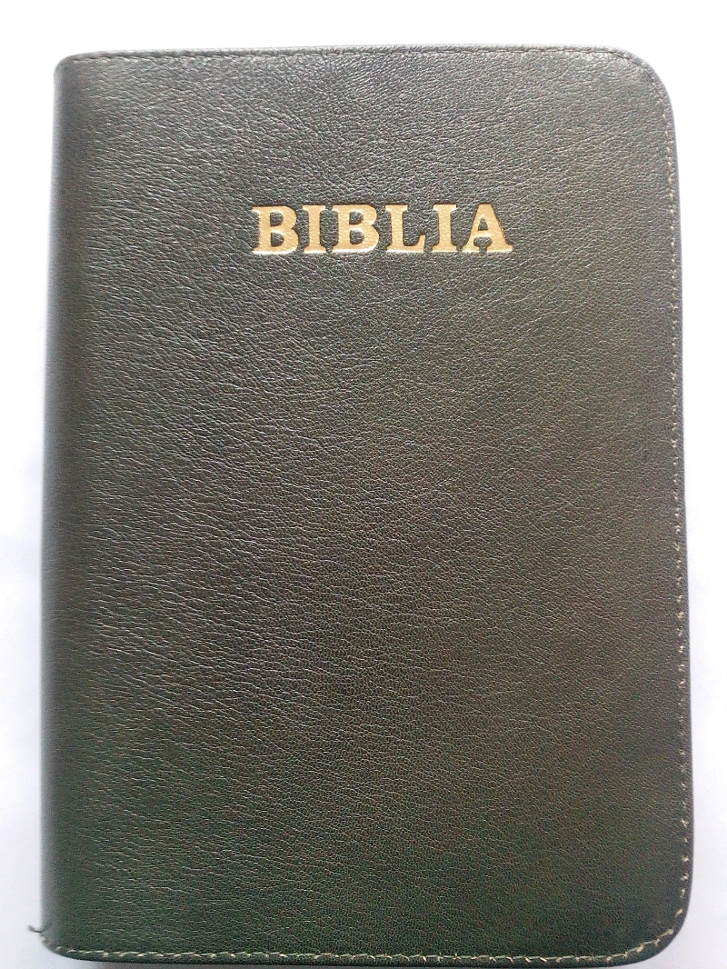 Biblia din piele, marime medie, kaki, fermoar 052]