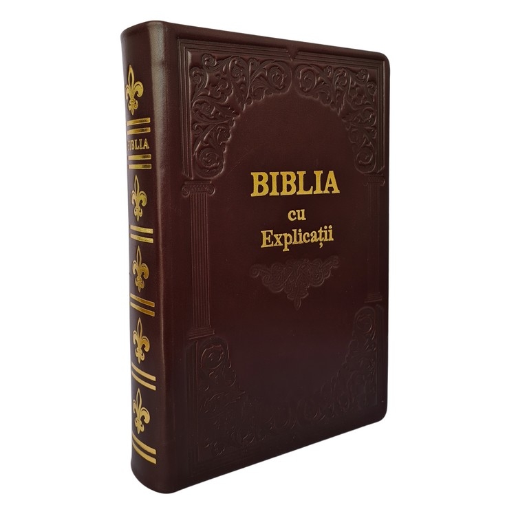 Biblia cu concordanta si explicatii, HANDMADE, mare, piele, bordo închis, index, aurita,  cuv. lui Isus cu rosu  [CO 77 HMI]